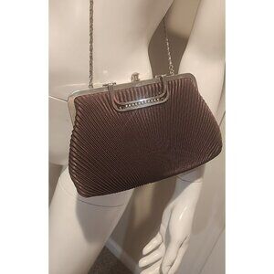 Vintage Pleated satin evening formal Womens Purse shoulder bag metal chain strap